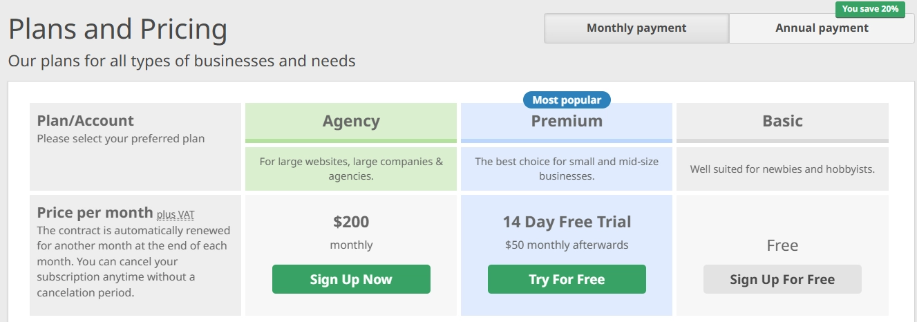 Seobility Price Plan