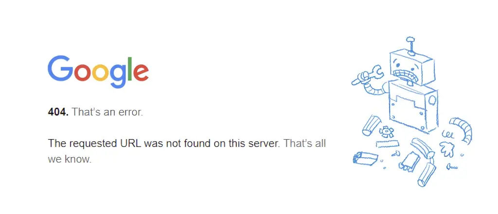 404 URL not found website error