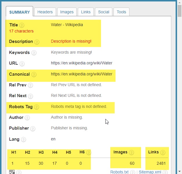 Summary Tab