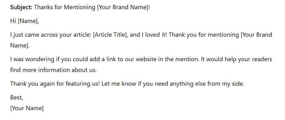 Email to ask for your brand mentions to get high quality backlinks