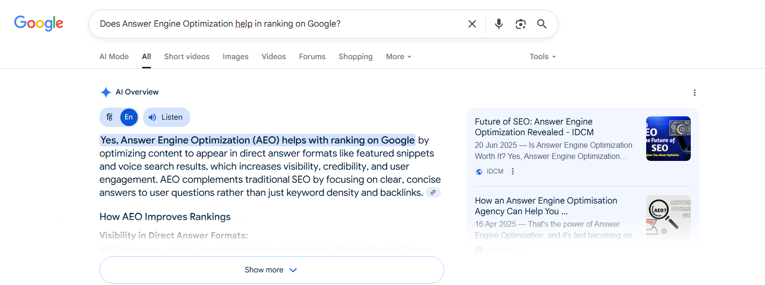 Answer Engine Optimization (AEO) Example