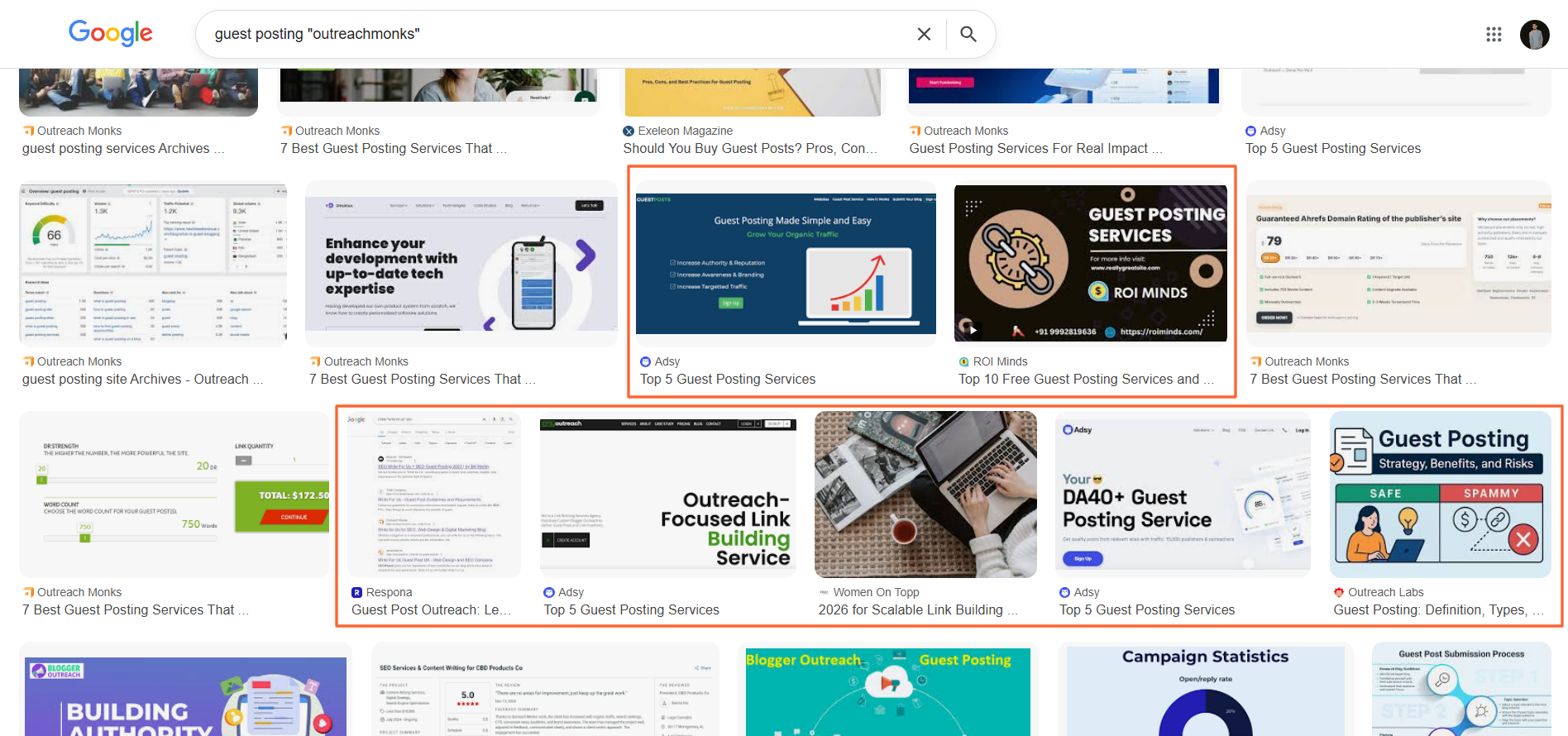 Look for images that are not from your own site
