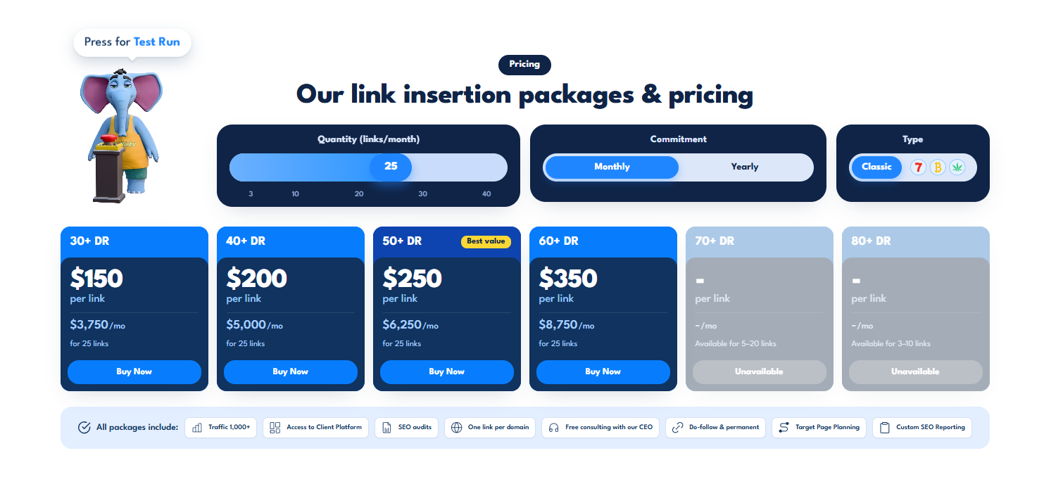 Saynine Link Insertion Pricing Plan
